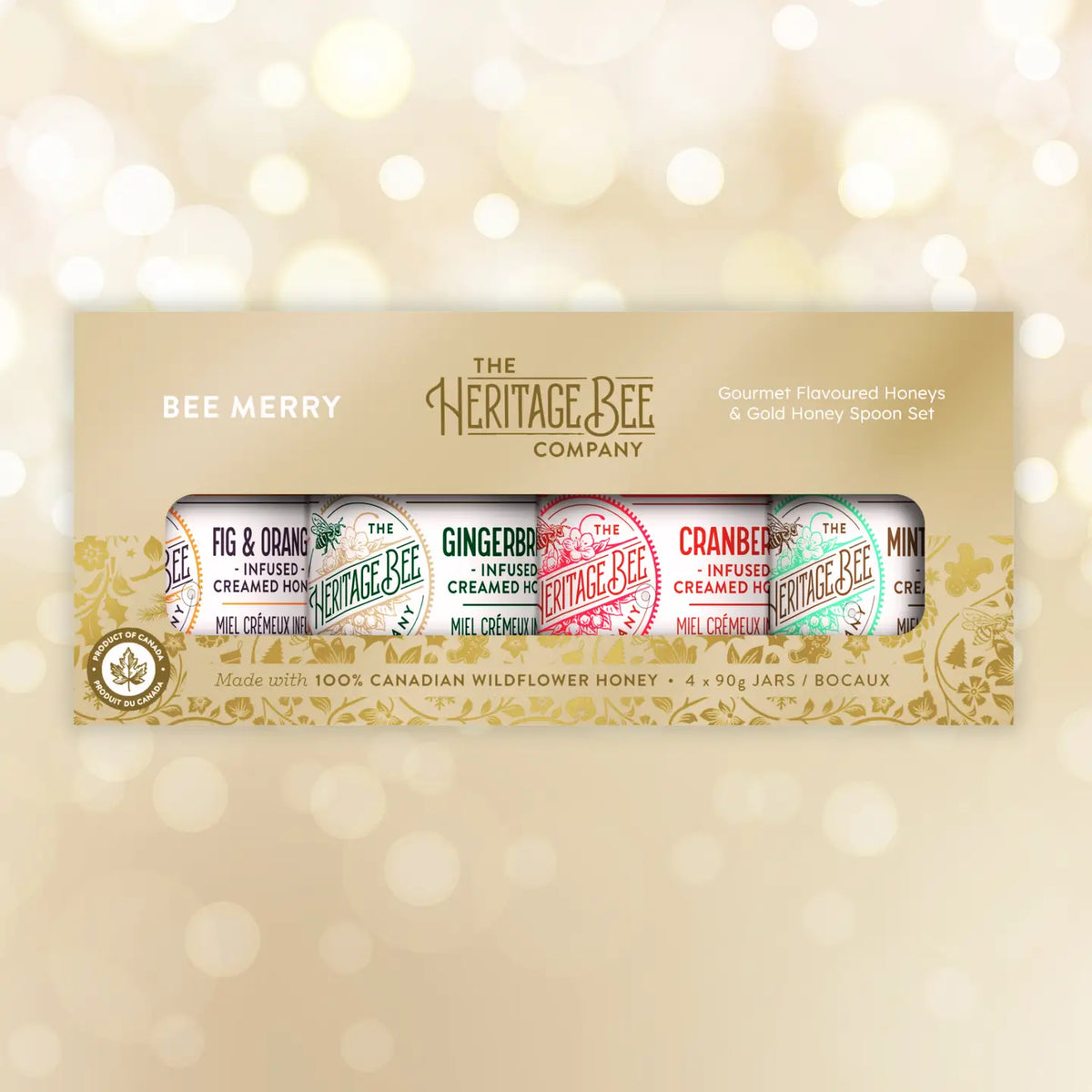 BEE MERRY Gourmet Honey Gift Set & Gold Honey Spoon