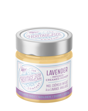 Heritage Bee Co's premium wildflower creamed honey infused with English lavender. Handcrafted gourmet in Ontario.