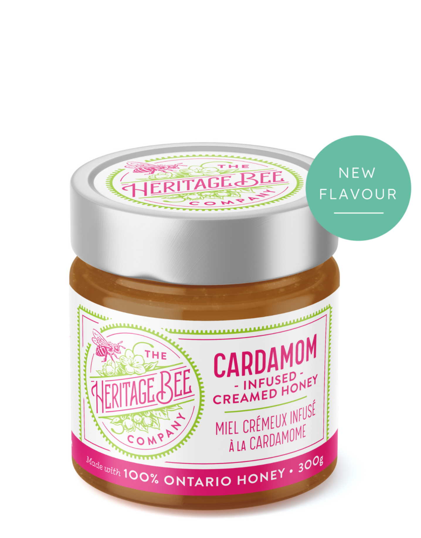 Heritage Bee Co local creamed wildflower honey infused with cardamom. Gourmet premium honey handcrafted in Ontario.