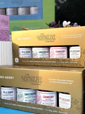 BEE MERRY Gourmet Honey Gift Set & Gold Honey Spoon