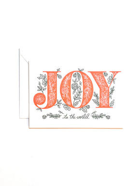 Letterpress Holiday Card with Joy to the World on the front.  Blank inside.  