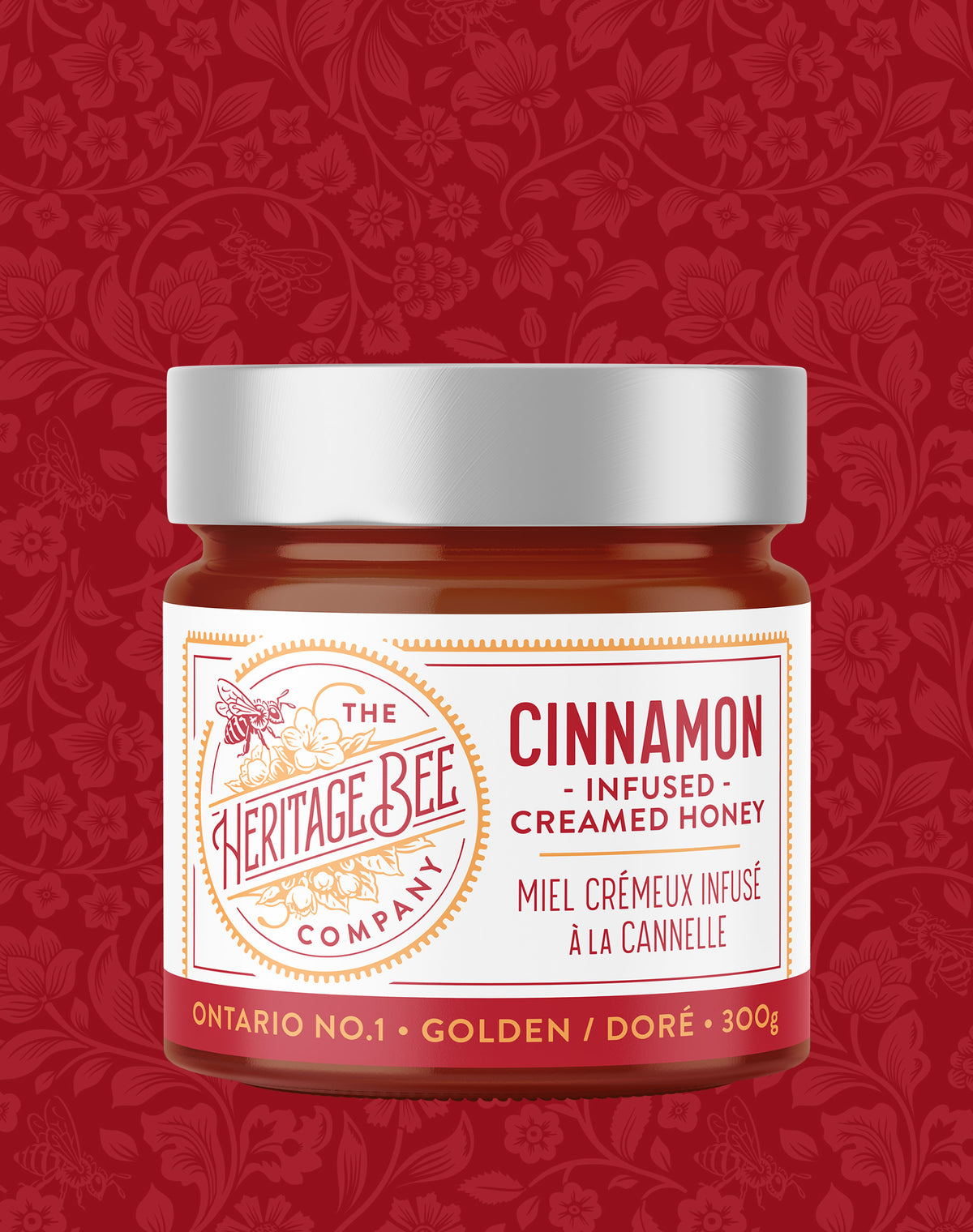 Unpasturized 100% Ontario creamed wildflower honey infused with Ceylon cinnamon. Gourmet honey handcrafted by Heritage Bee Co. 