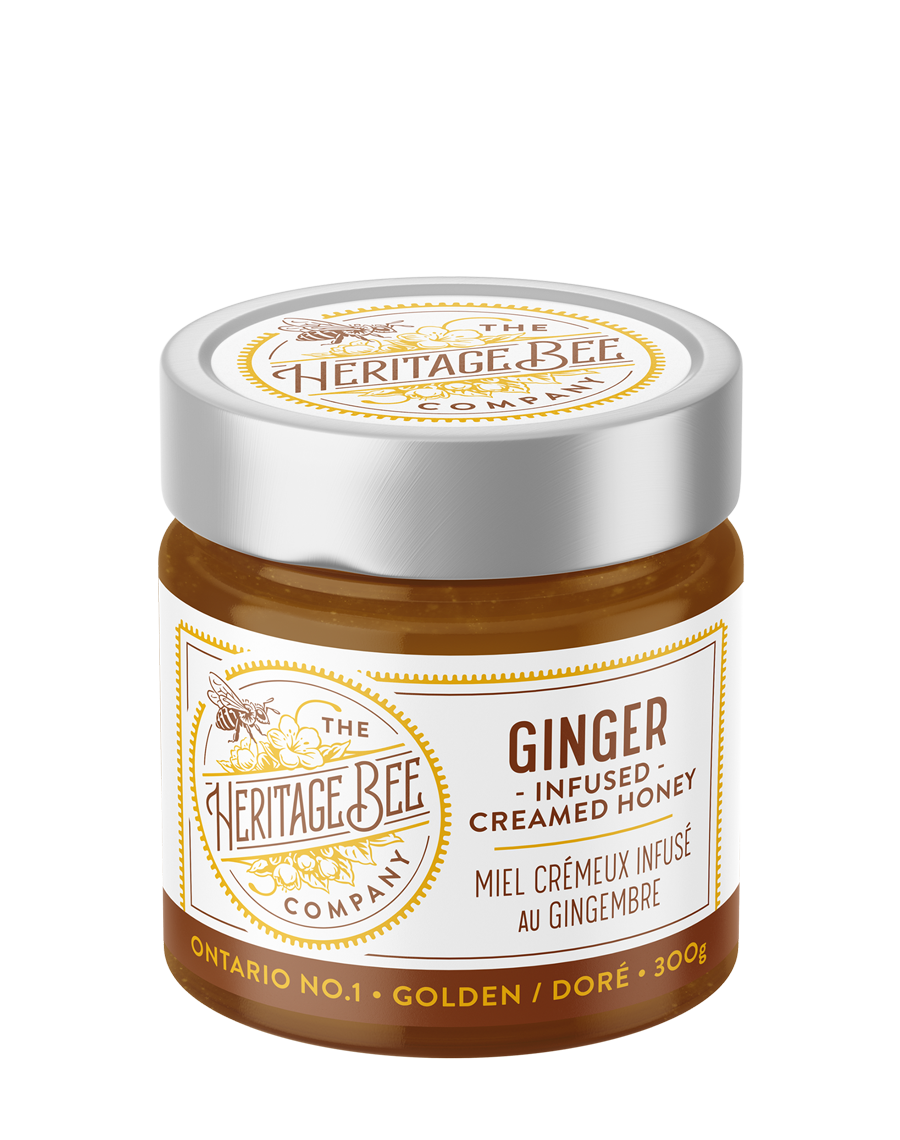 Ginger infused creamed wildflower honey handcrafted in Ontario by Heritage Bee Co. Premium. Local. Gourmet.