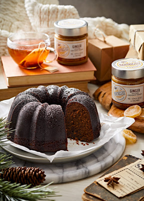 Heritage Bee Co's ginger creamed honey can be used in a variety of ways. Pictured here in tea and in a bundt cake. Ginger honey is naturally anti-inflammatory and can help relieve a variety of symptoms. 