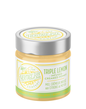 Heritage Bee Co premium Ontario creamed honey infused with premium lemon oil, freshly squeezed organic Meyer lemon, and  organic Meyer lemon zest. Gourmet unpasteurized honey handcrafted by expert beekeepers.