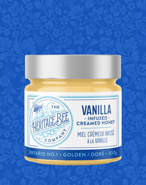 Vanilla infused creamed honey handcrafted by Heritage Bee Co. Sweet and light. Gourmet.